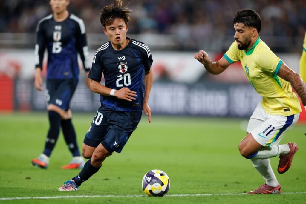 キリンチャレンジカップ2025日本-ブラジル戦に出場した久保建英=2025年10月14日、東京スタジアム(クレジット:鈴木颯馬/フォート・キシモト)