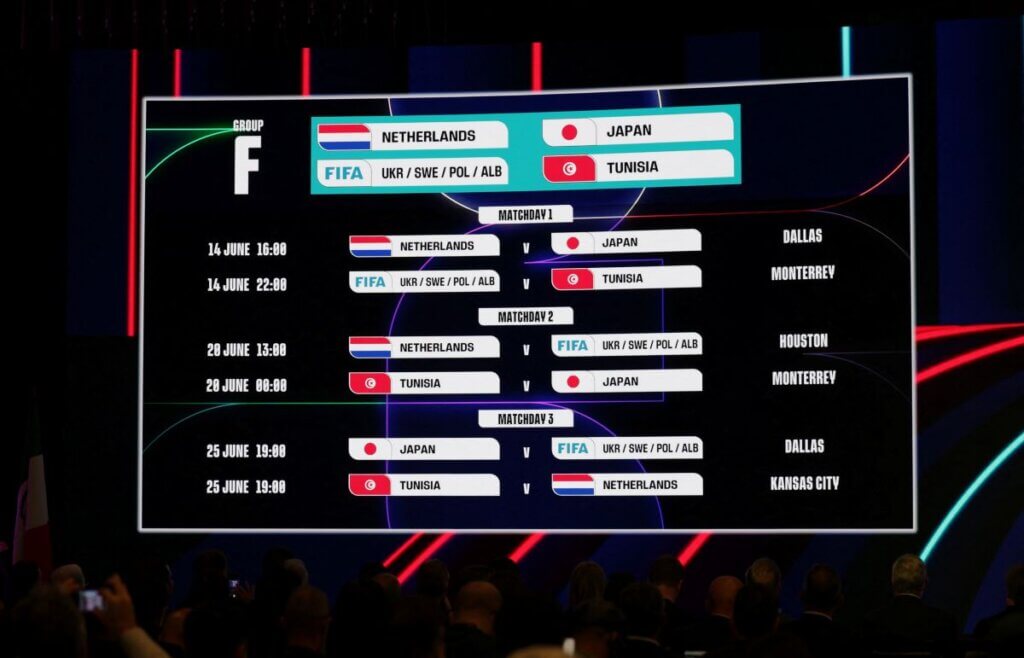 2026年北中米ワールドカップの組み合わせ抽選会で日本代表はグループFに入った=12月6日、ワシントンDC（写真：ロイター/アフロ）