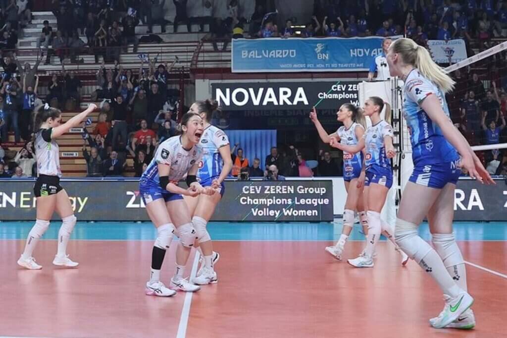 チャンピオンズリーグのプレーオフ第1戦では、スカンディッチを3-1で下す=2026年2月18日(写真提供:Igor Volley Novara)